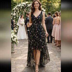 Absolutely beautiful Adrianna Papell high low gown embroidered floral size 4